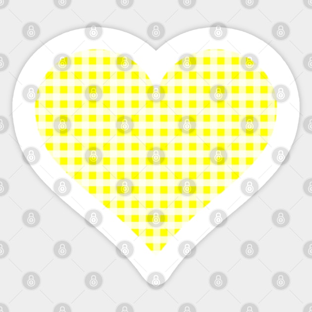 Yellow and White Gingham Heart Sticker by bumblefuzzies